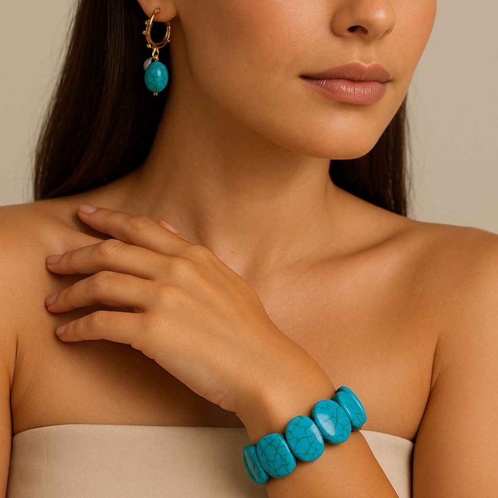 Pulseira Bracelete Turquesa Elástica