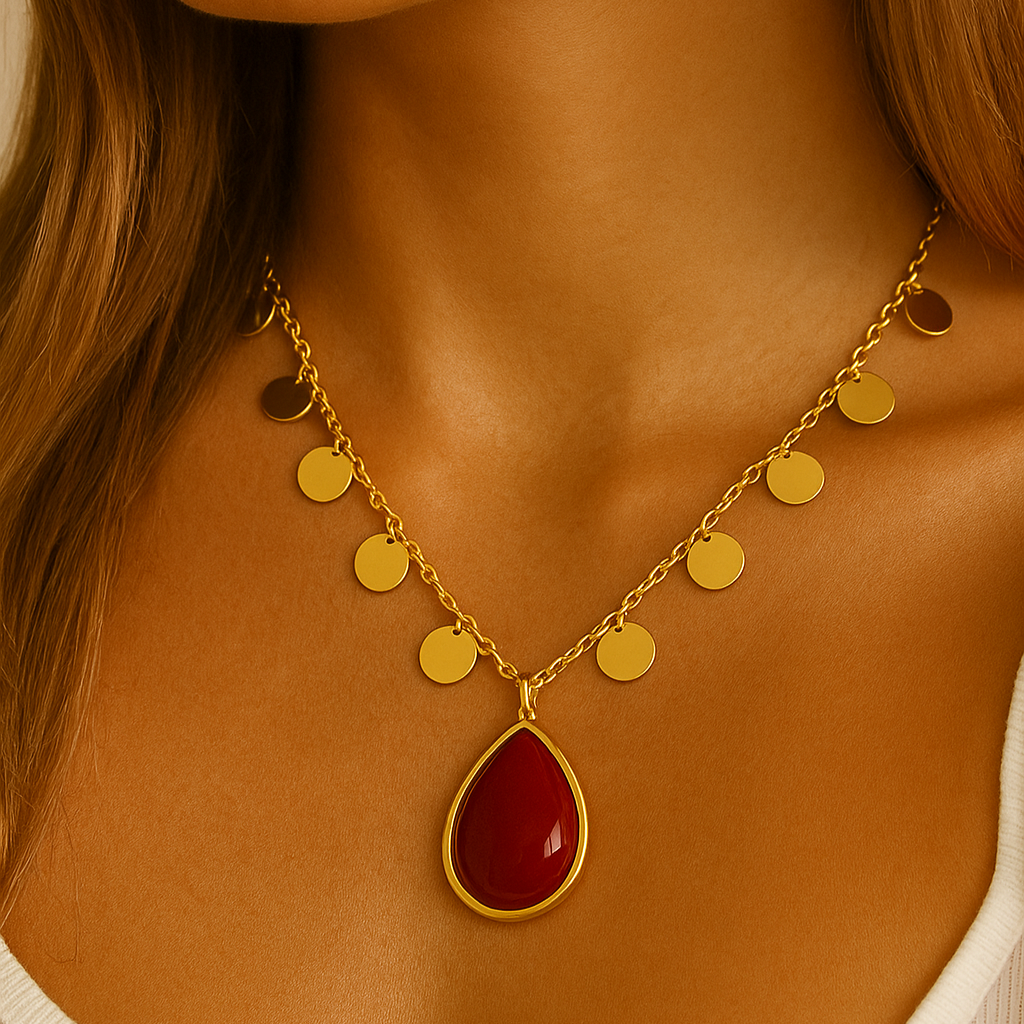 Colar corrente  Dourado Com Plaquinhas e Pedra