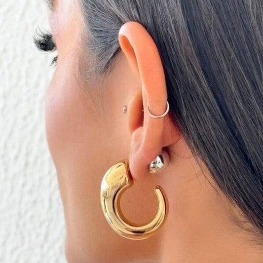 Brinco de Argola Oval com Fecho de Esfera  Bicolor