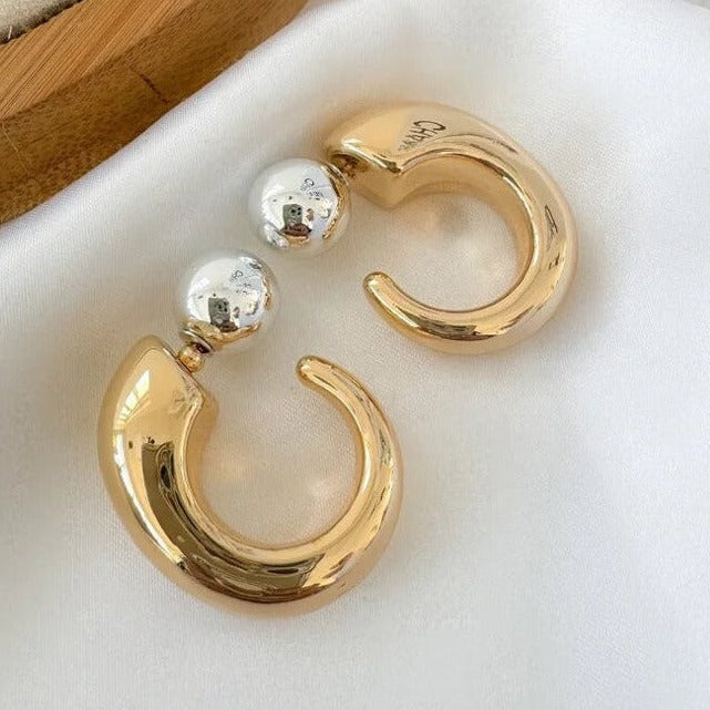 Brinco de Argola Oval com Fecho de Esfera  Bicolor